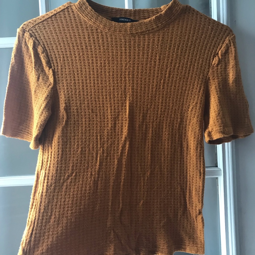 F21 Gold waffle knit top
